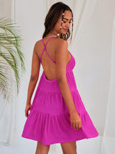 Solid Crisscross Backless Layered Ruffle Hem Cami Dress